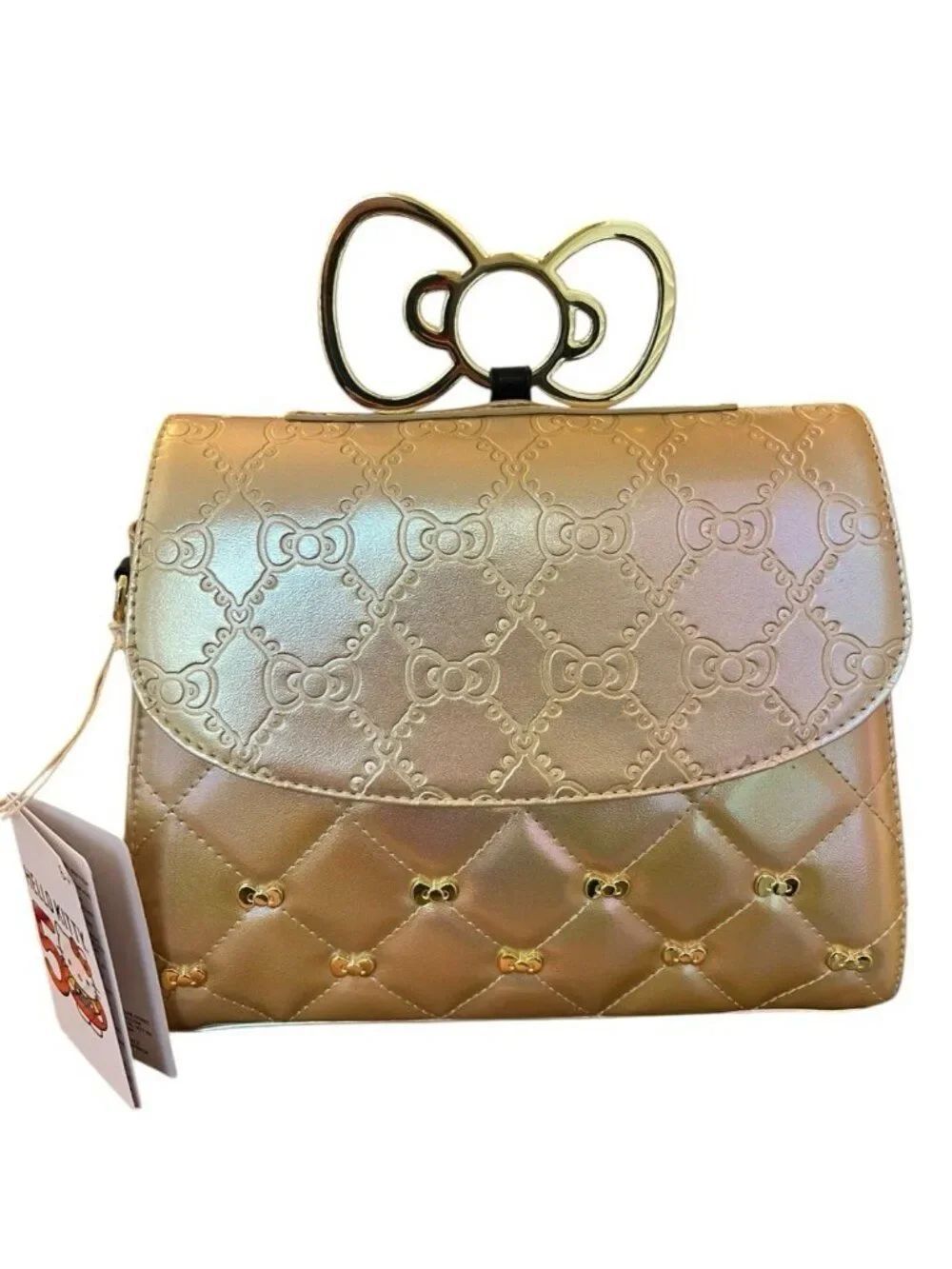 Loungefly Sanrio Hello Kitty 50th Anniversary Gold Embossed Crossbody Purse NWT